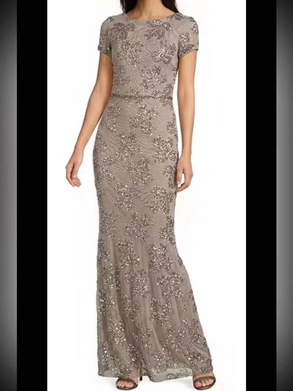 Betsy&Adam Stretchy Tulle,embellished Gown,taupe, Sz16,new